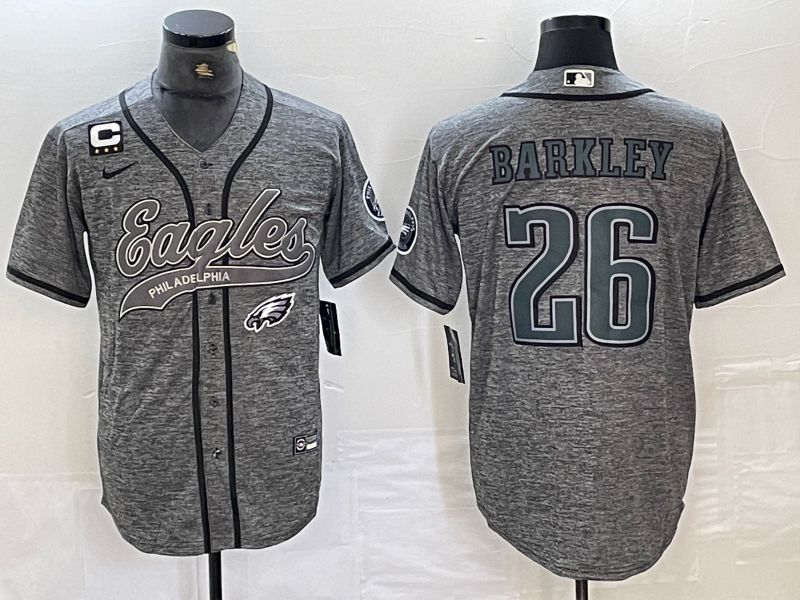 Men Philadelphia Eagles 26 Barkley Grey 2024 Nike Co branded NFL Jersey style 4